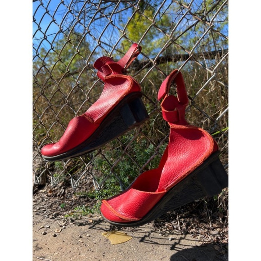 Trippen Carol Red Leather Asymmetric Mary Jane X+OS Wedge Sole Shoes 16 LNWOT